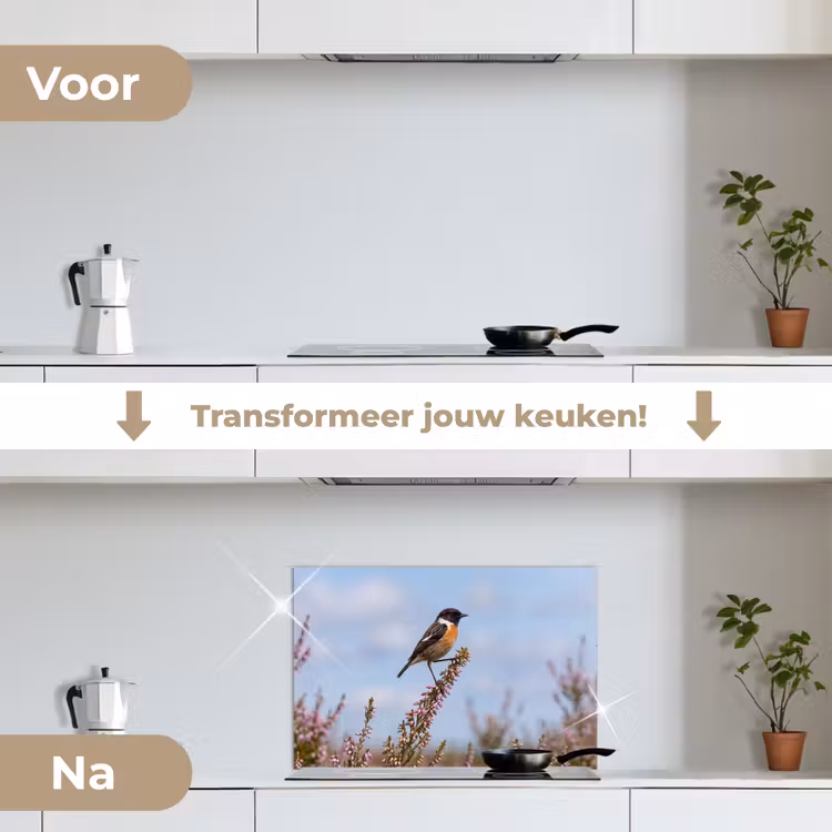 Spatscherm keuken - Roodborsttapuit - Heide - Paars - Natuur - Sfeervol — 7