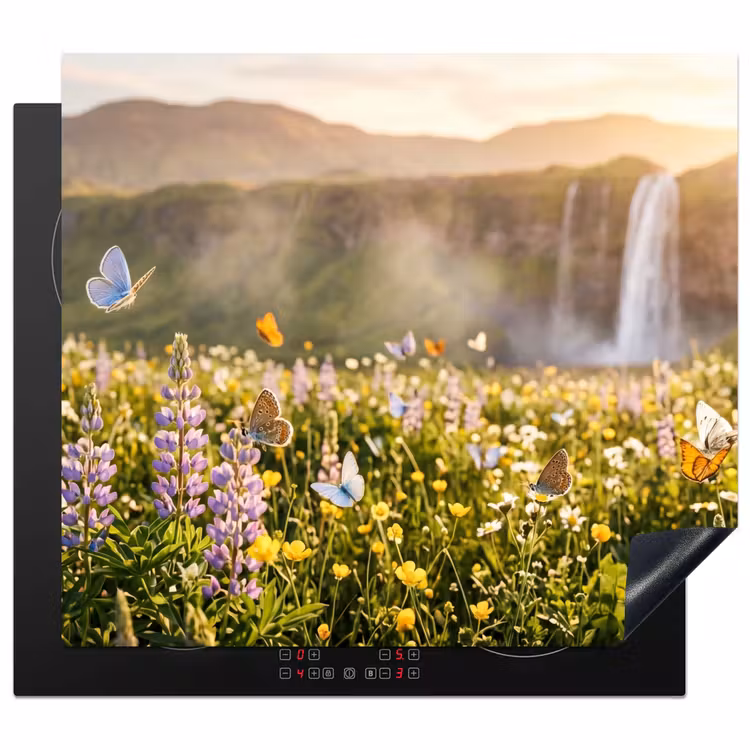 Inductie beschermer - Vlinders - Waterval - Bloemenveld — 1