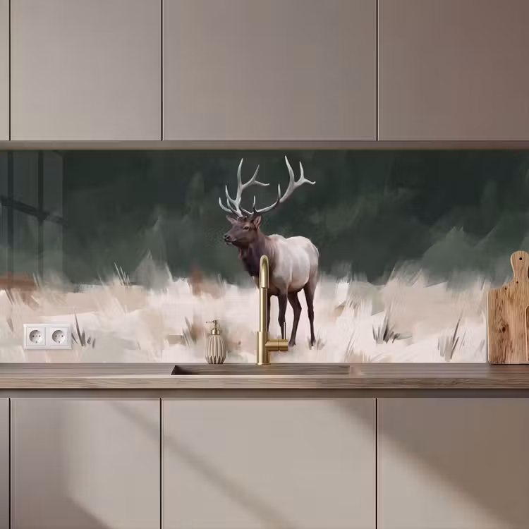 Keuken achterwand - Edelhert - Gewei - Schildering - Rustiek — 1