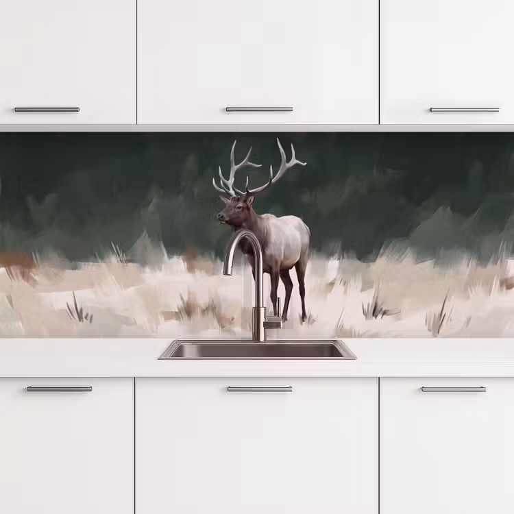 Keuken achterwand - Edelhert - Gewei - Schildering - Rustiek — 4