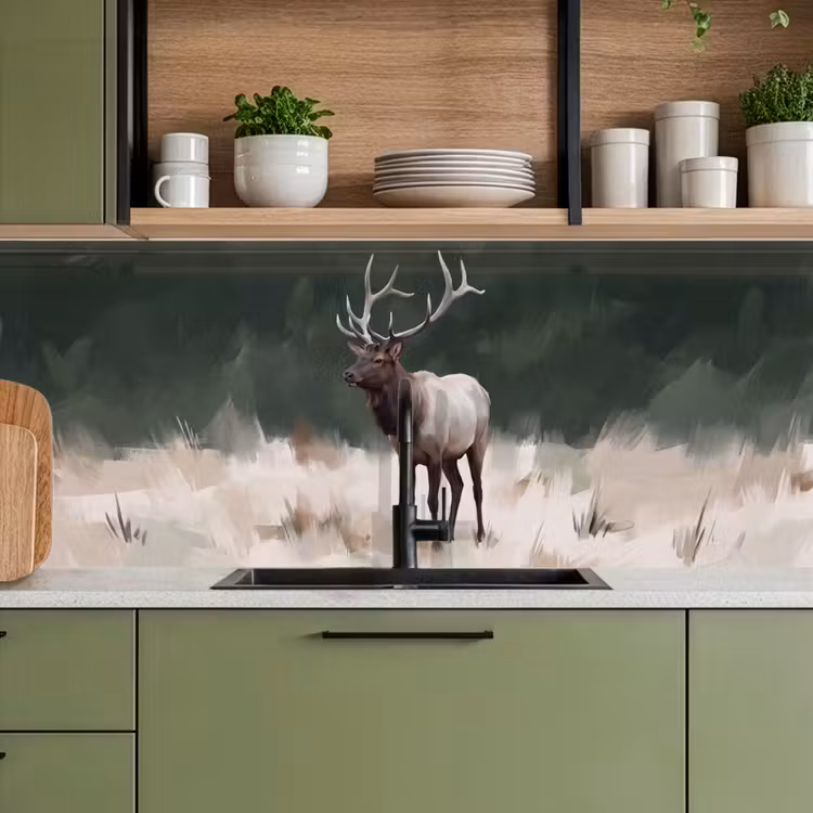 Keuken achterwand - Edelhert - Gewei - Schildering - Rustiek — 7