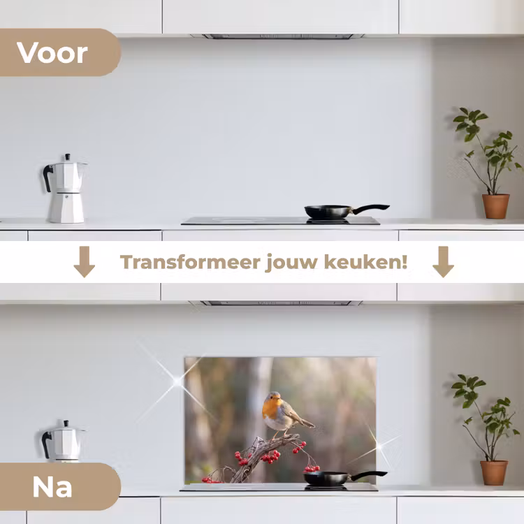 Spatscherm keuken - Roodborst - Tak - Bessen - Natuur — 7