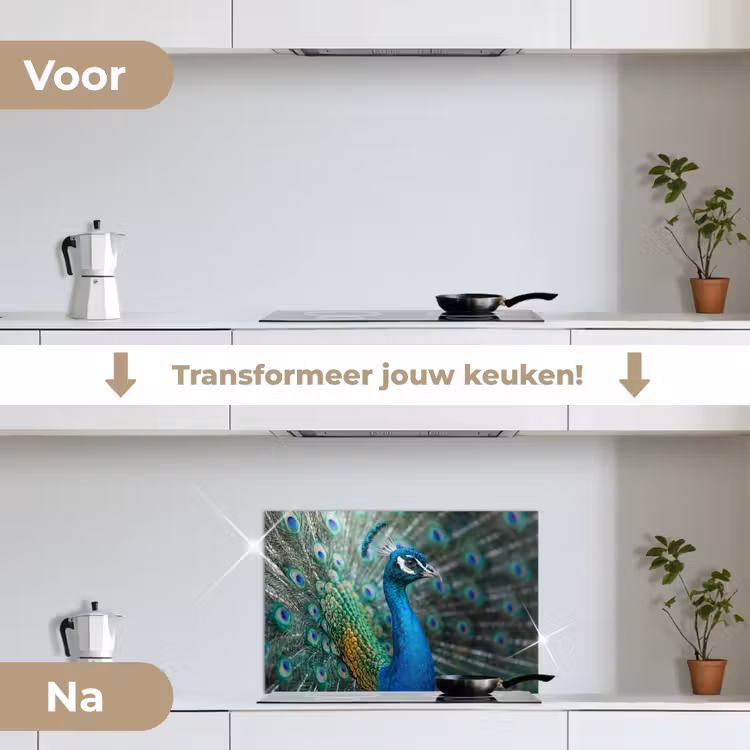 Spatscherm keuken - Pauw - Veren - Blauw — 7