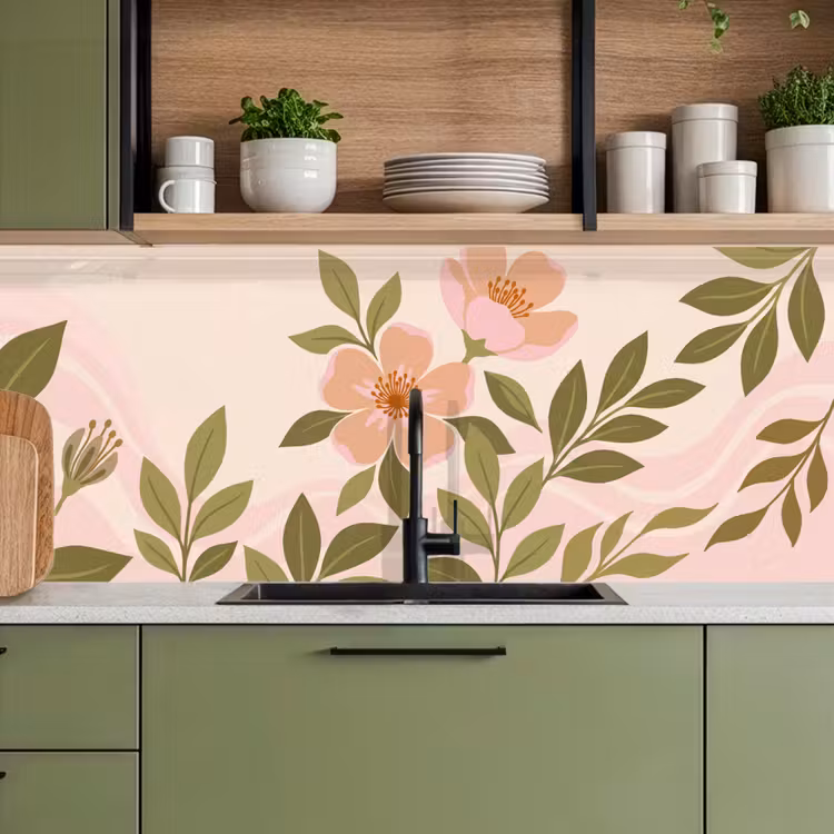 Keuken achterwand - Grafisch - Bloemen - Roze — 7