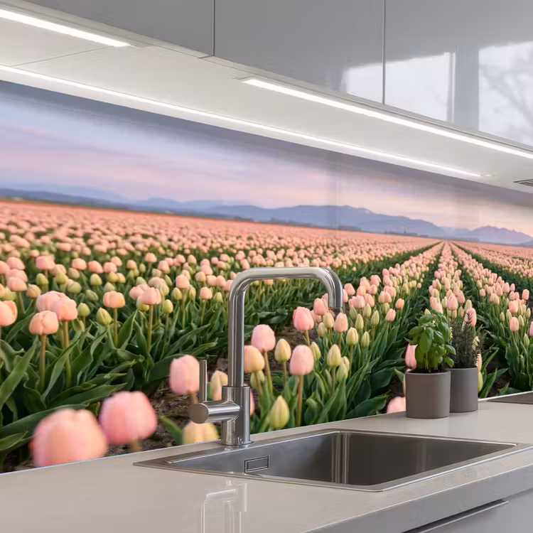 Keuken achterwand - Tulpen - Landschap - Roze — 2