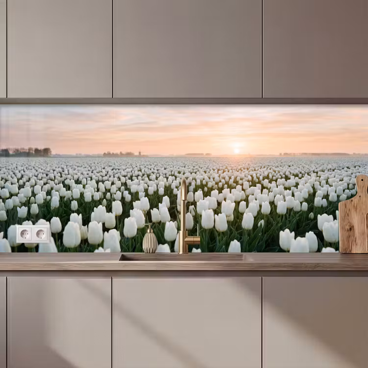 Keuken achterwand - Tulpen - Landschap - Wit — 1