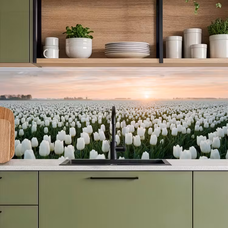 Keuken achterwand - Tulpen - Landschap - Wit — 7
