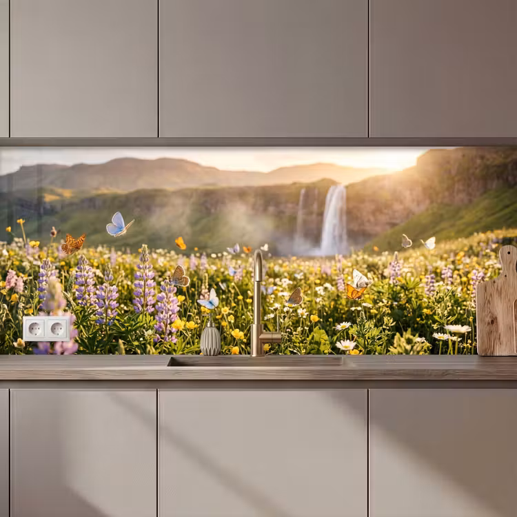 Keuken achterwand - Vlinders - Waterval - Bloemenveld — 1
