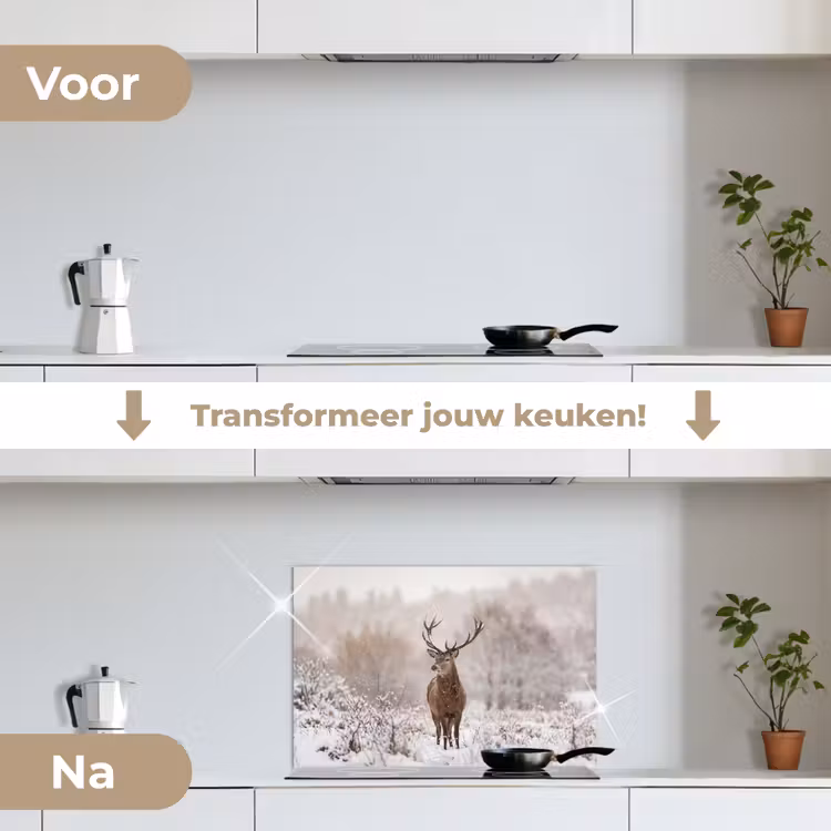 Spatscherm keuken - Edelhert - Bos - Sneeuw - Winter - Majestueus — 7