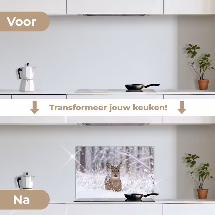 Spatscherm keuken - Hert - Sneeuw - Bos - Dieren - Vertederend — 7