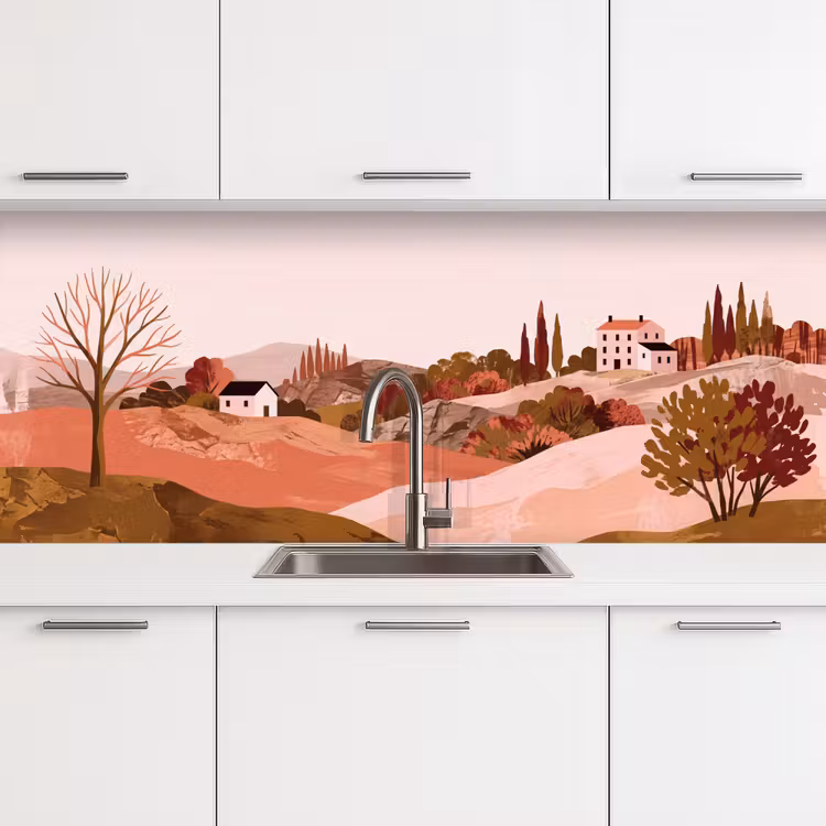 Keuken achterwand - Heuvellandschap - Grafisch - Terracotta — 4