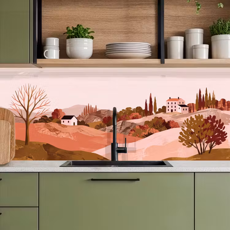 Keuken achterwand - Heuvellandschap - Grafisch - Terracotta — 7