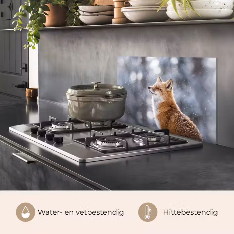 Spatscherm keuken - Vos - Sneeuwval - Portret - Winter - Sfeervol — 2