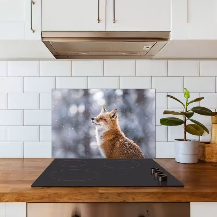 Spatscherm keuken - Vos - Sneeuwval - Portret - Winter - Sfeervol — 3
