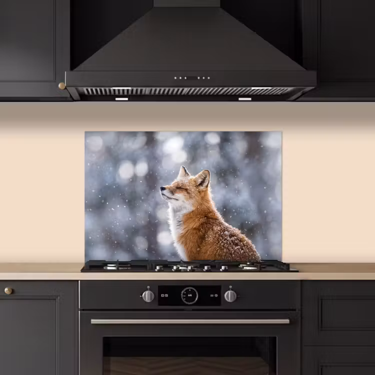 Spatscherm keuken - Vos - Sneeuwval - Portret - Winter - Sfeervol — 5