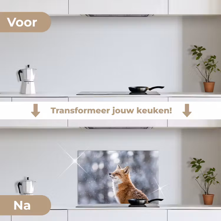 Spatscherm keuken - Vos - Sneeuwval - Portret - Winter - Sfeervol — 7