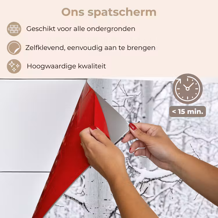 Spatscherm keuken - Berkenbomen - Sneeuw - Winter - Bos - Wit — 4