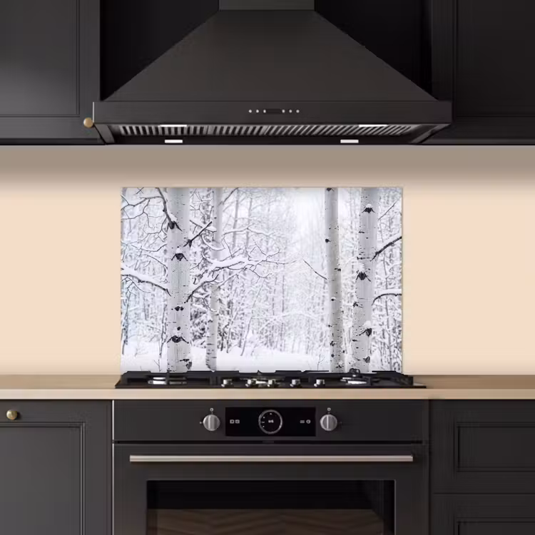 Spatscherm keuken - Berkenbomen - Sneeuw - Winter - Bos - Wit — 5