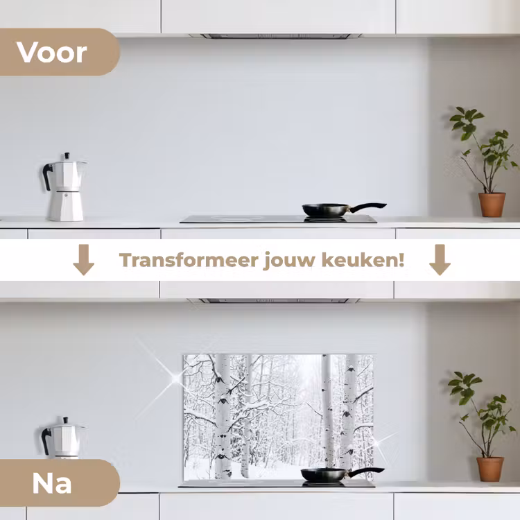 Spatscherm keuken - Berkenbomen - Sneeuw - Winter - Bos - Wit — 7