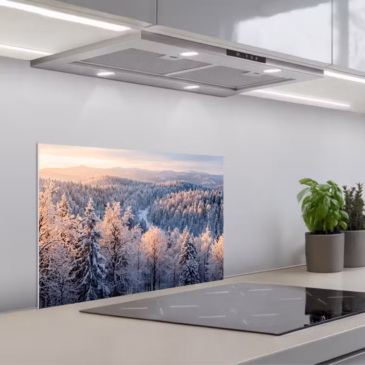 Spatscherm keuken - Bos - Bergen - Goud - Winter - Warm — 1