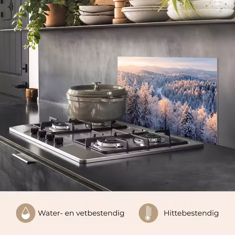 Spatscherm keuken - Bos - Bergen - Goud - Winter - Warm — 2
