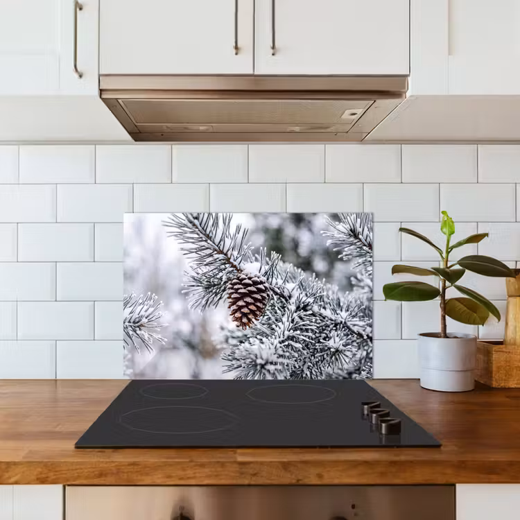 Spatscherm keuken - Dennenappel - Tak - Sneeuw - Winter - Sfeervol — 3