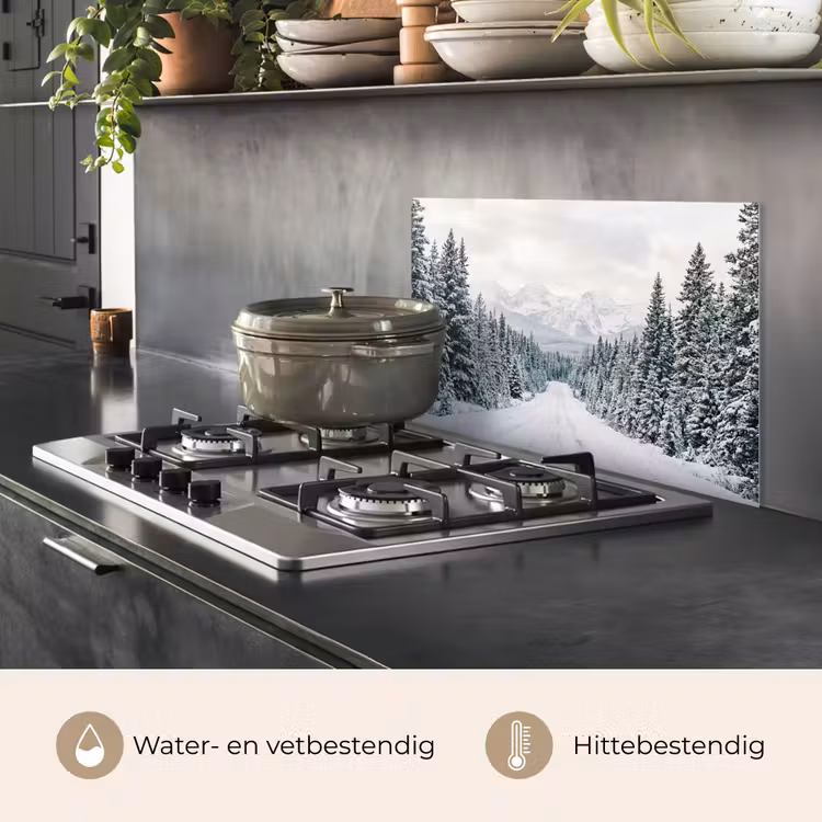 Spatscherm keuken - Weg - Sneeuw - Naaldbos - Winter - Avontuurlijk — 2