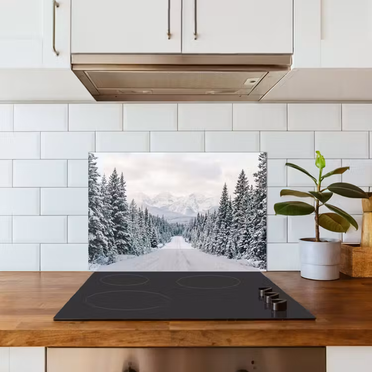 Spatscherm keuken - Weg - Sneeuw - Naaldbos - Winter - Avontuurlijk — 3