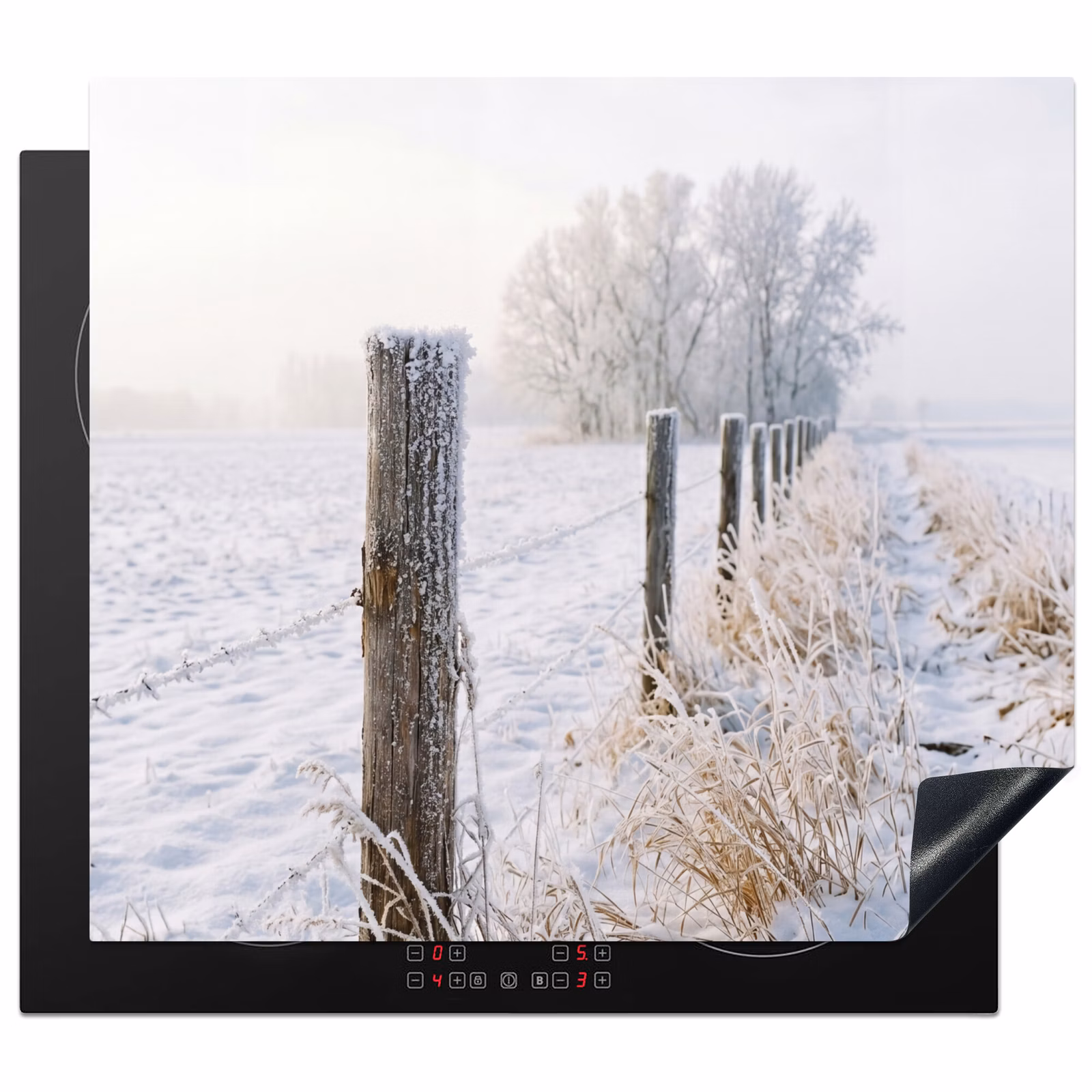 Inductie beschermer - Hek - Sneeuw - Mist - Platteland - Nostalgisch — 1