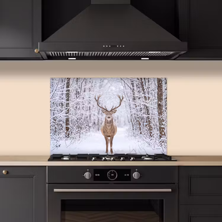 Spatscherm keuken - Hert - Winter - Bos - Natuur - Wit — 5