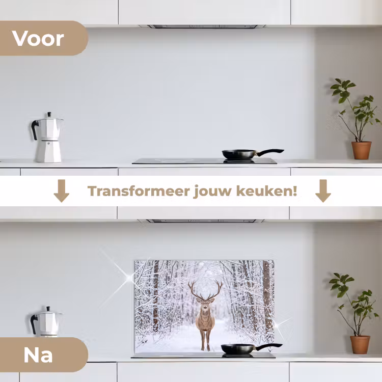 Spatscherm keuken - Hert - Winter - Bos - Natuur - Wit — 7