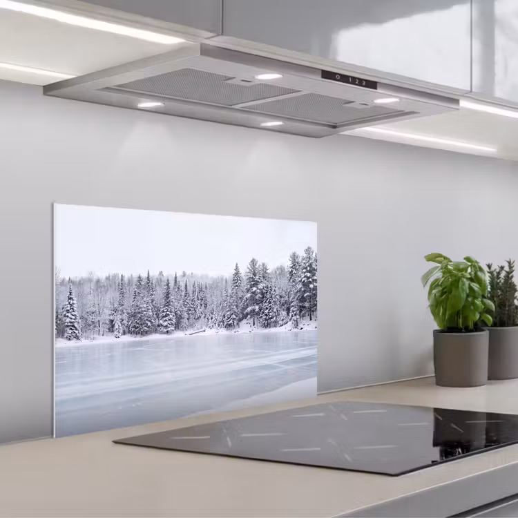Spatscherm keuken - Meer - Dennen - IJs - Winter - Rustgevend — 1