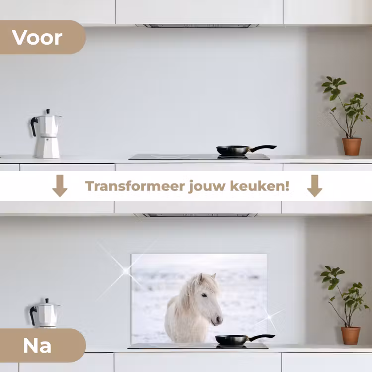 Spatscherm keuken - Paard - Kop - Winter - Dieren - Wit — 7