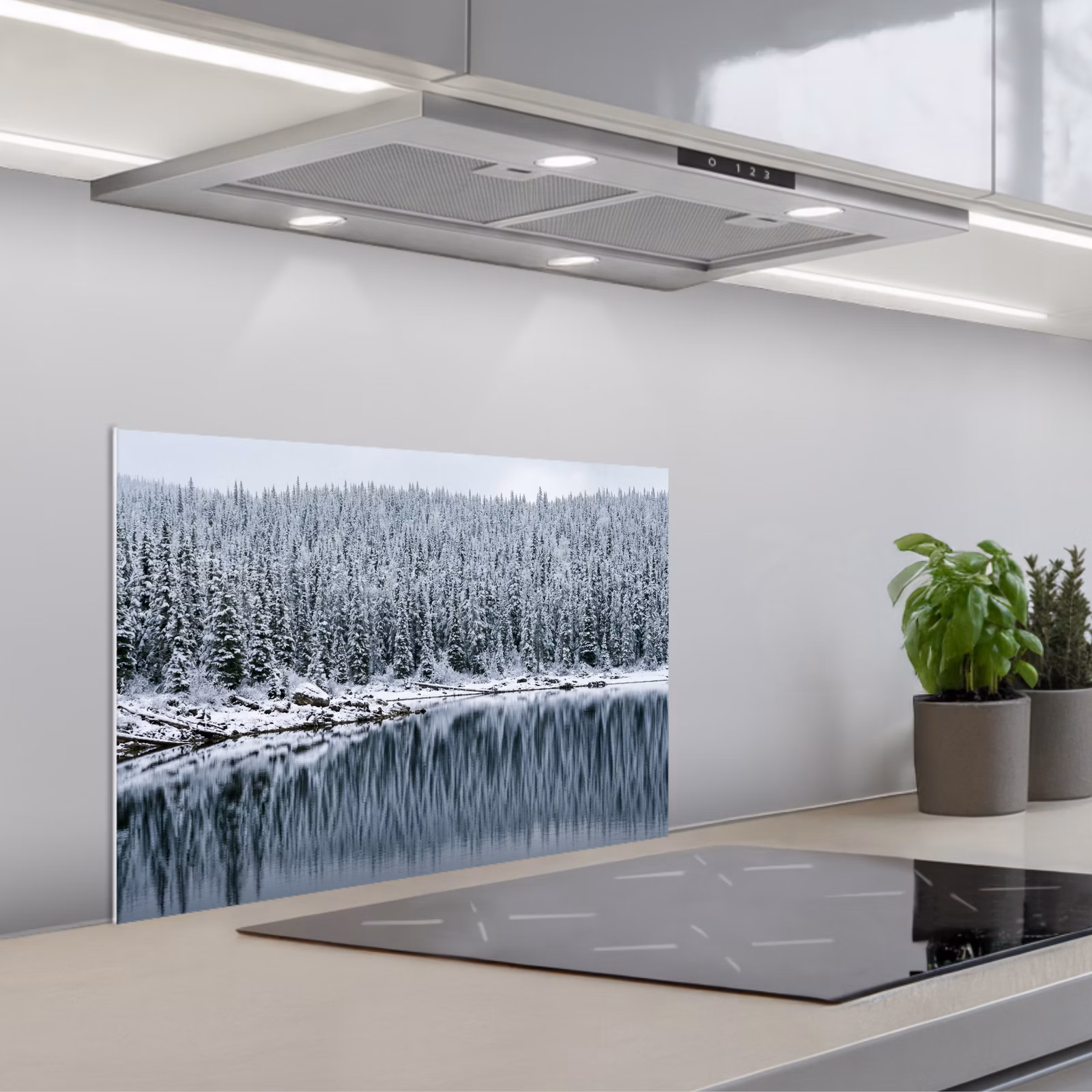 Spatscherm keuken - Bos - Reflectie - Meer - Winter - Serene — 1