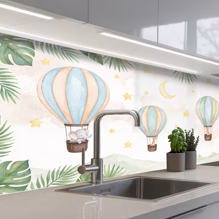 Keuken achterwand - Aquarel - Luchtballonnen - Pastel — 2