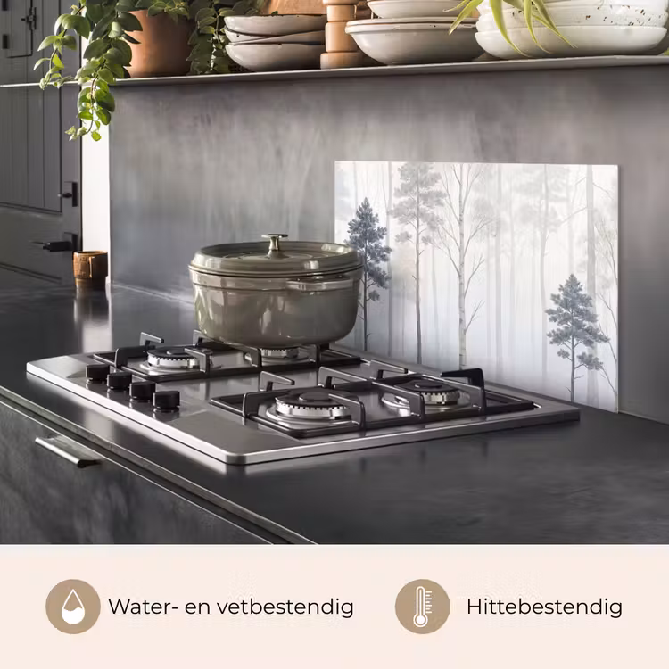 Spatscherm keuken - Bos - Bomen - Mist - Natuur - Illustratie - Grijs — 2
