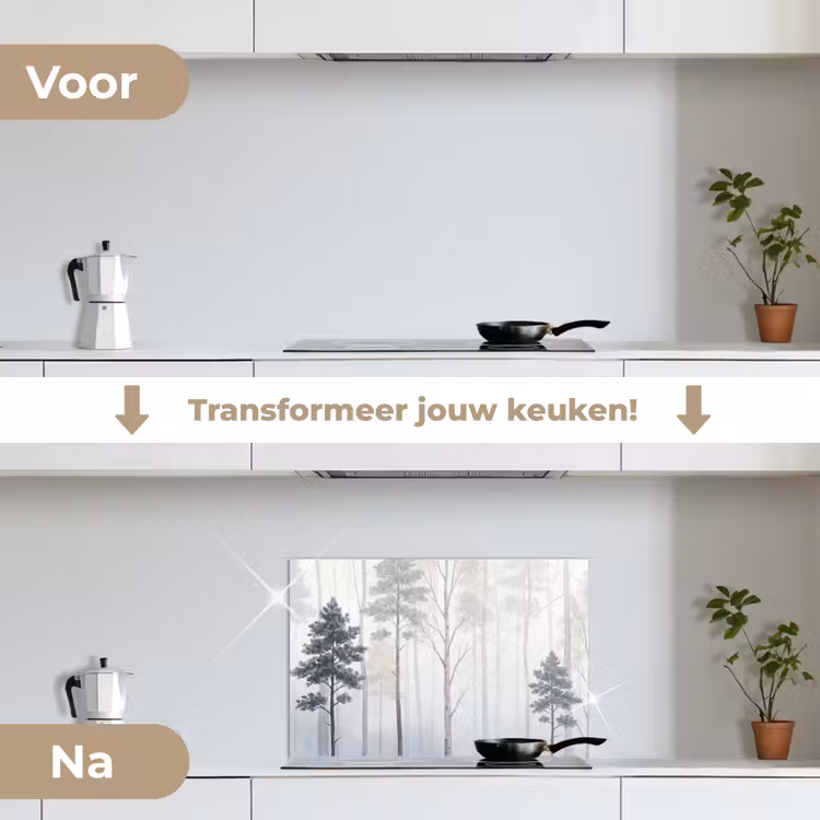 Spatscherm keuken - Bos - Bomen - Mist - Natuur - Illustratie - Grijs — 7