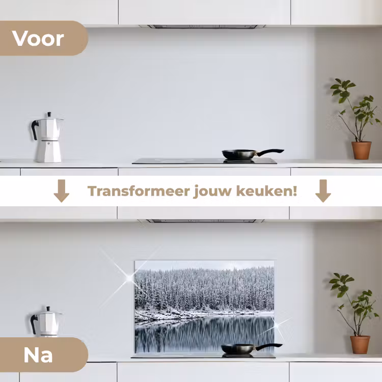 Spatscherm keuken - Bos - Reflectie - Meer - Winter - Serene — 7