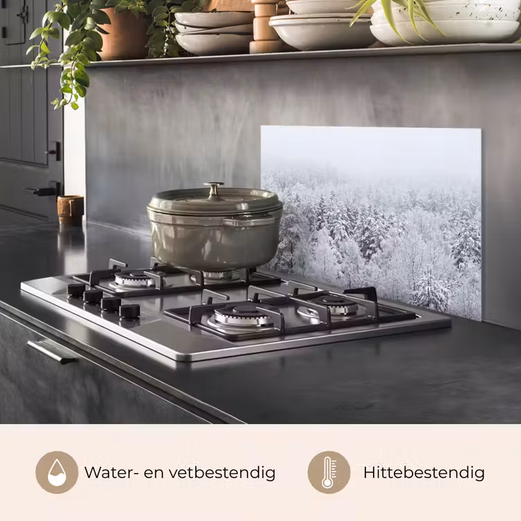 Spatscherm keuken - Bos - Sneeuw - Winter - Natuur - Wit — 2