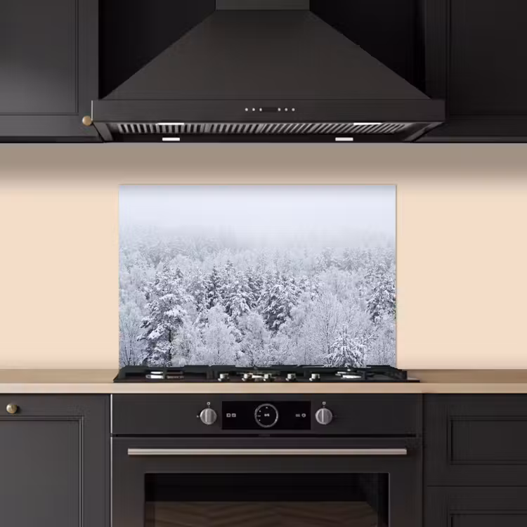 Spatscherm keuken - Bos - Sneeuw - Winter - Natuur - Wit — 5