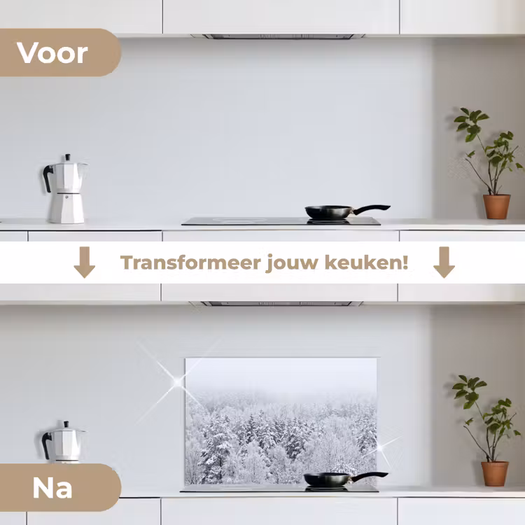 Spatscherm keuken - Bos - Sneeuw - Winter - Natuur - Wit — 7