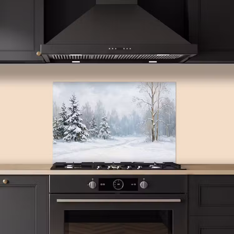 Spatscherm keuken - Bospad - Dennen - Sneeuw - Winter - Rustgevend — 5
