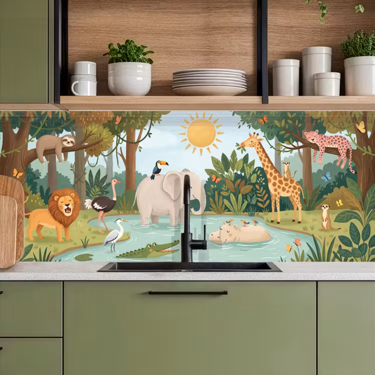 Keuken achterwand - Jungle - Oase - Dieren - Kleurrijk — 7