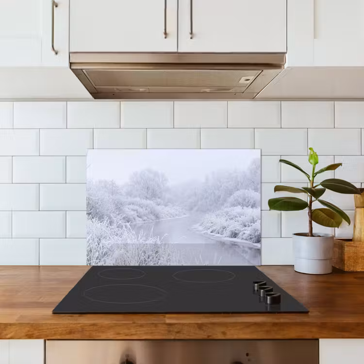 Spatscherm keuken - Rivier - Sneeuw - Bos - Winter - Schilderachtig — 3