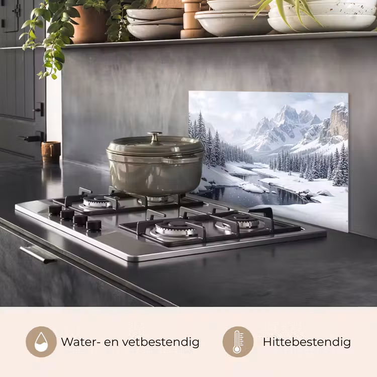 Spatscherm keuken - Sneeuwlandschap - Bergen - Rivier - Winter — 2