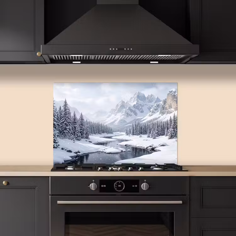 Spatscherm keuken - Sneeuwlandschap - Bergen - Rivier - Winter — 5