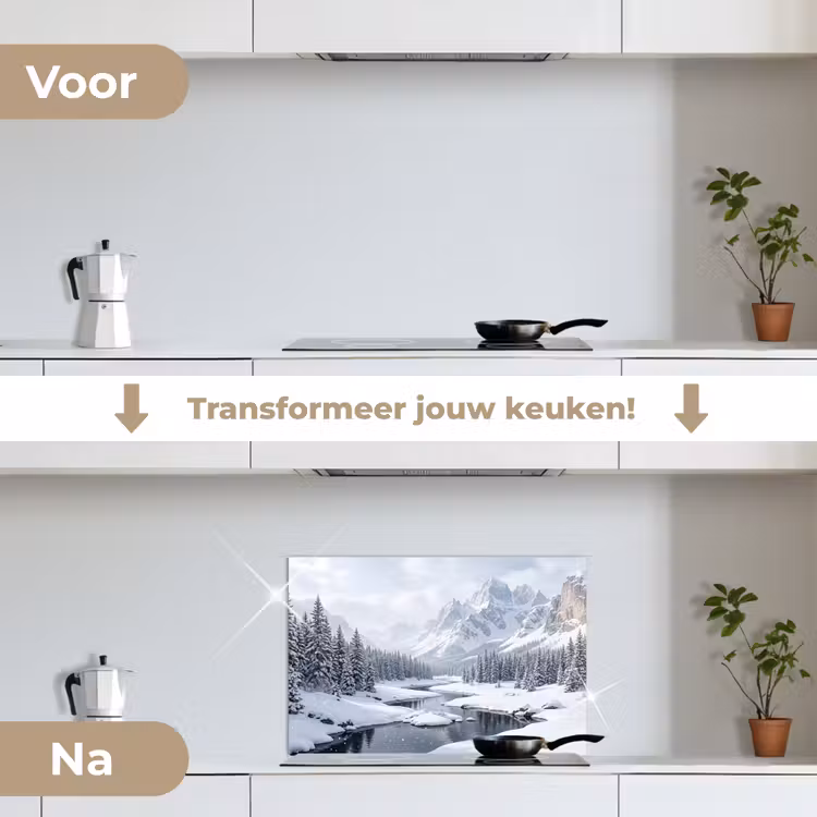 Spatscherm keuken - Sneeuwlandschap - Bergen - Rivier - Winter — 7