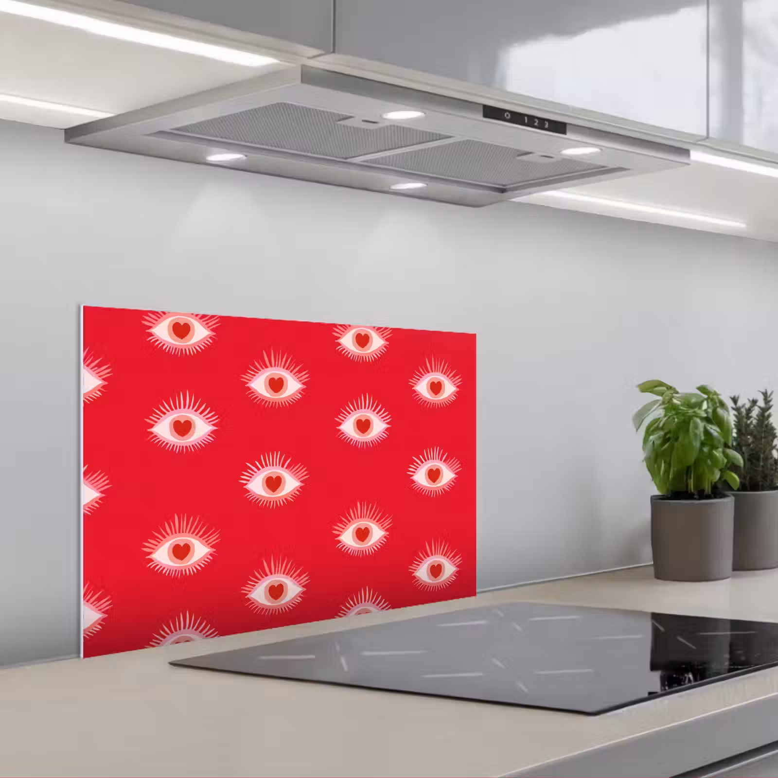 Spatscherm keuken - Ogen - Hart - Abstract - Rood - Roze — 1