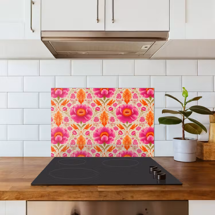 Spatscherm keuken - Bloemen - Barok - Roze - Oranje — 3