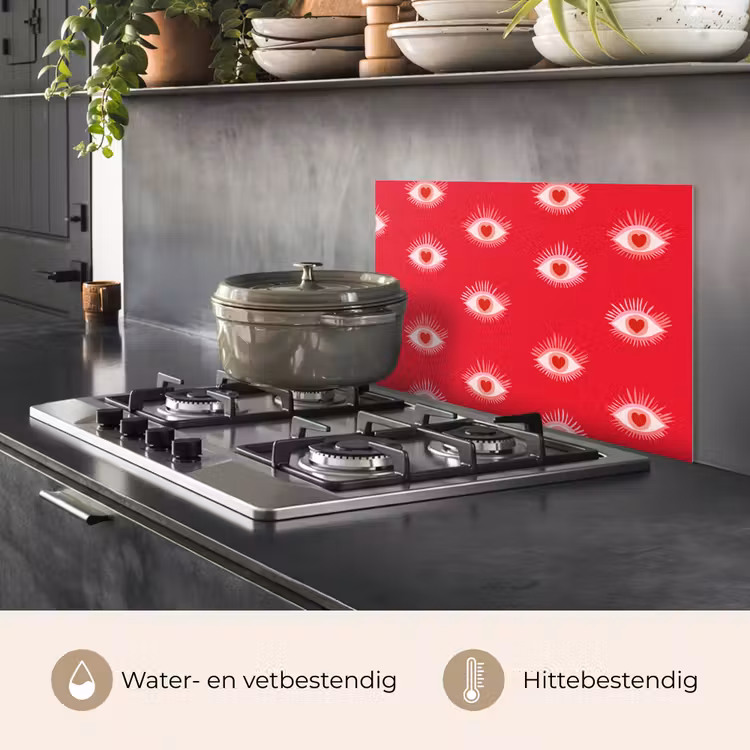 Spatscherm keuken - Ogen - Hart - Abstract - Rood - Roze — 2